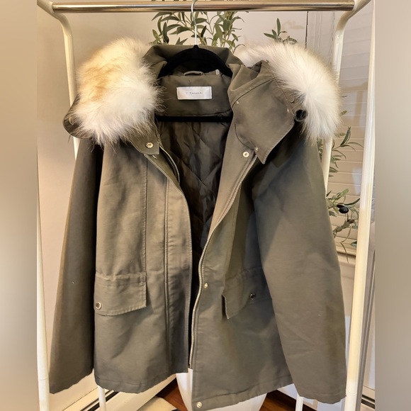 T Tahari “Jackie” hooded anorak with removable faux fur trim Size :L - Picture 5 of 16